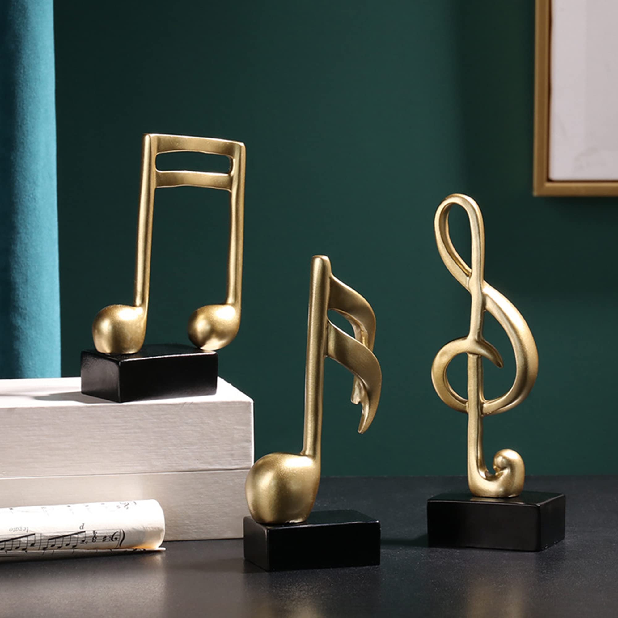 CINY 3pcs Music Note Ornament Musical Sculpture Statue Music Clef, Resin Music Sculpture Set for Home Piano Gifts Souvenirs Gift Resin, Gold