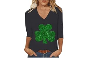 YARDSONG Womens St Patricks Day V Neck Shirt 3/4 Sleeve Holiday Casual Tops Fashion Dressy Work Blouse Going Out Tops