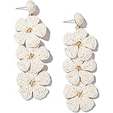 Flower Drop Earrings Floral Raffia Earrings Boho Statement Dangle Earrings Trendy Cute Summer Beach Vacation Jewelry for Women