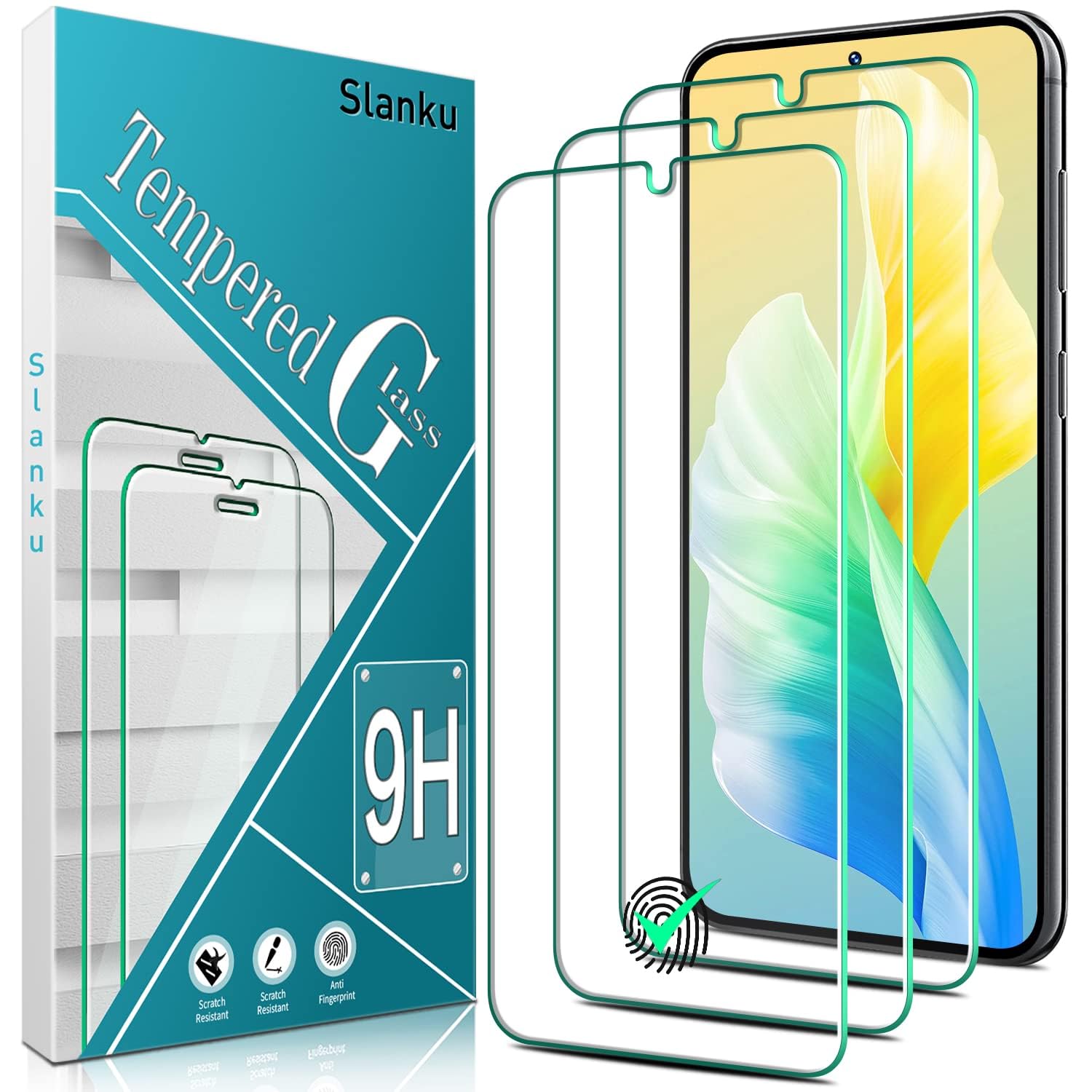 Slanku [3-Pack Screen Protector for Samsung Galaxy S23 5G Tempered Glass, Support Fingerprint Reader, Bubble Free, Anti Scratch, Easy installation