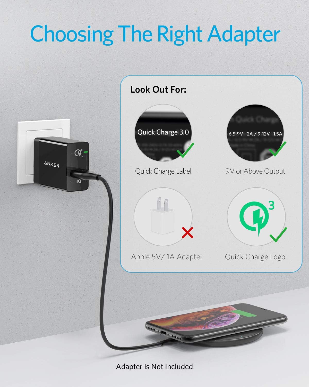 Anker Wireless Charger, PowerWave Pad Qi-Certified 10W Max for iPhone SE (2020), 11, 11 Pro, 11 Pro Max, Xs Max, XR, XS, X, 8, 8 Plus, AirPods, Galaxy S20 S10 S9 S8, Note 10 9 8 (No AC Adapter)
