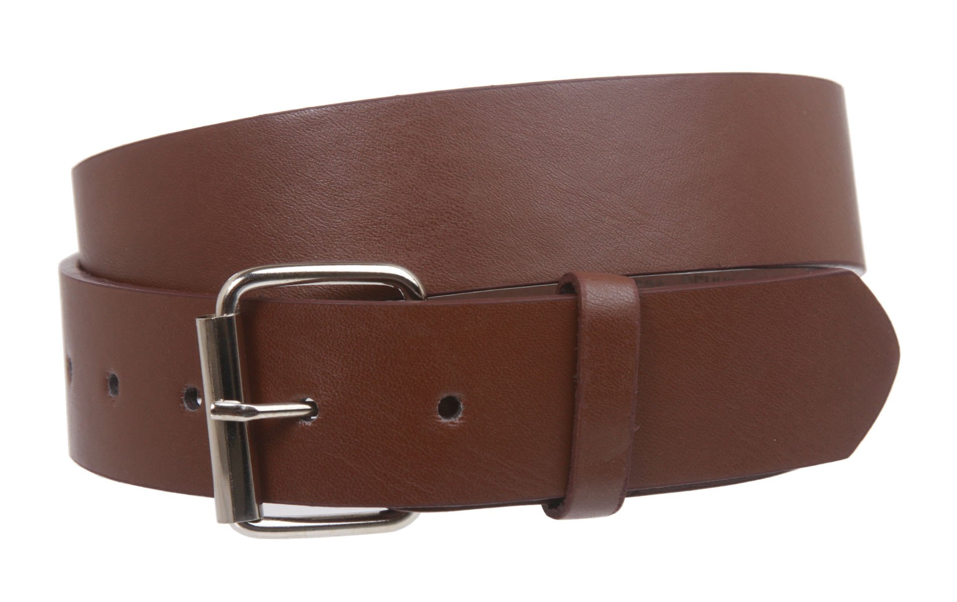 Photo 1 of 1 1/2" (38mm) Snap On Plain Leather Jean Belt With Roller Buckle, Brown | s (29-31" waist)