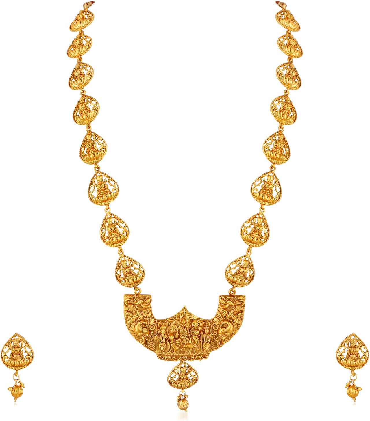 APARAGold Plated Long Traditional Temple Necklace Jewellery Set for Women