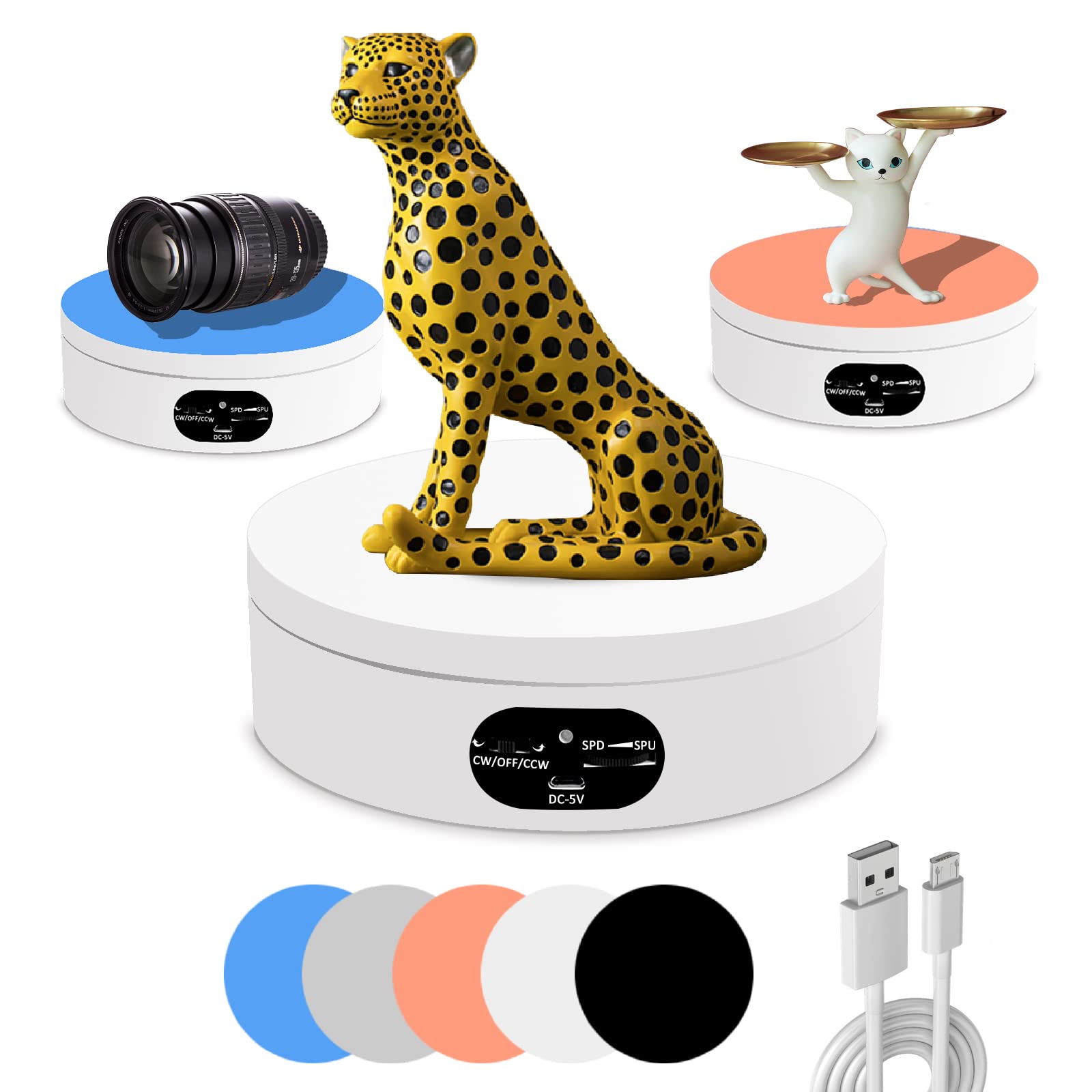 YVVV Speed Adjustment Motorized Rotating Display Stand,360 Photography Turntable, Electric Rotating Turntable Product Turntable, Jewelry, Watch Display, Model,White,16 x 5 cm