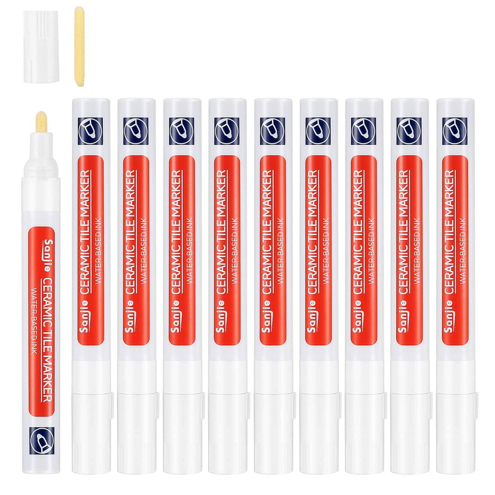 10 Pcs Tile Grout Pen Set, Tile Grout Wall Repair Pens, Wall Line Beautification Pen with Replacement Nib Tips for Floor Bathrooms Kitchen Restoring Grout Joints and Covering Local Stains (White)