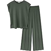 Ekouaer Lounge Sets for Women Two Piece Outfits Knit Cap Sleeve Tops Wide Leg Pleated Pants Casual Dressy Sweater Sets