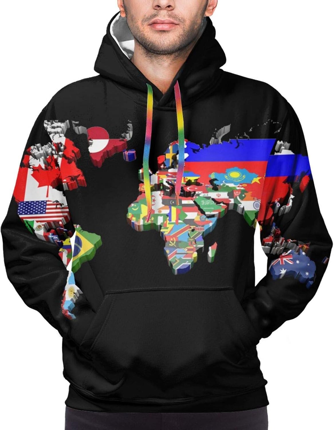 World Map Made Up Of National Flags Men'S Hoodie Tops
