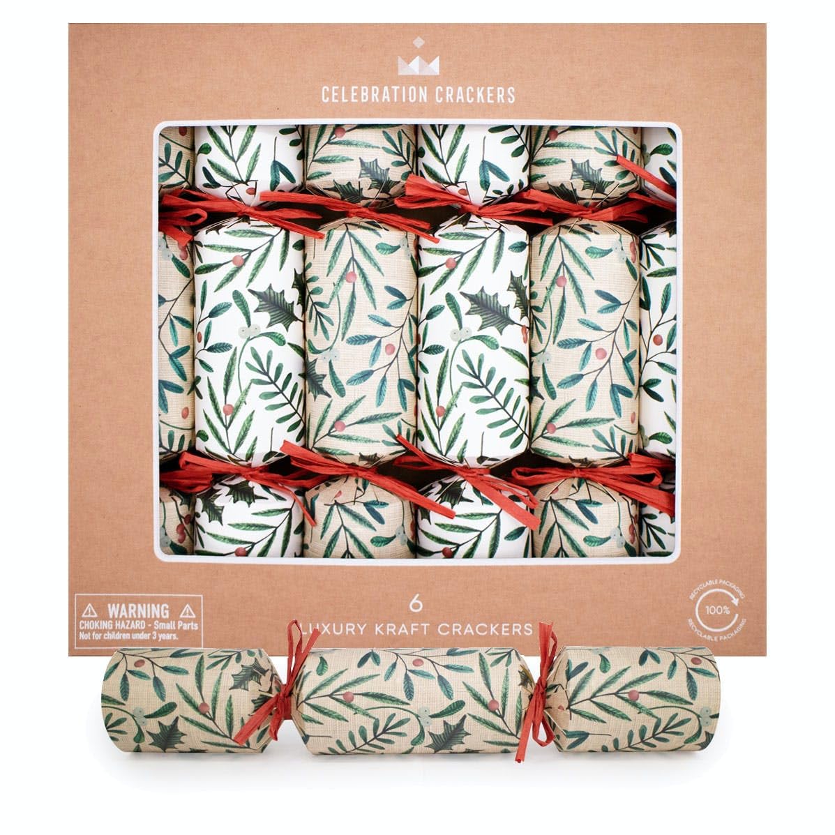 Celebration Crackers Luxury Kraft Tray FSC Mix Eco Christmas Crackers - Tray of 6 x 13 inch - Rustic Foliage