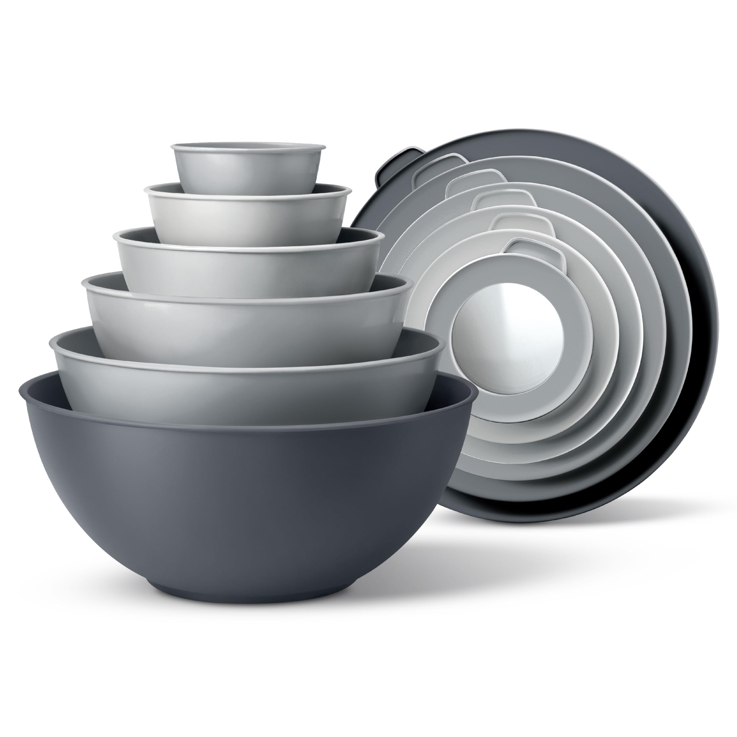 COOK WITH COLOR Mixing Bowls Set with TPR Lids - 12 Piece Plastic Nesting Bowls Set includes 6 Prep Bowls and 6 Lids, Microwave Safe (Grey) Image