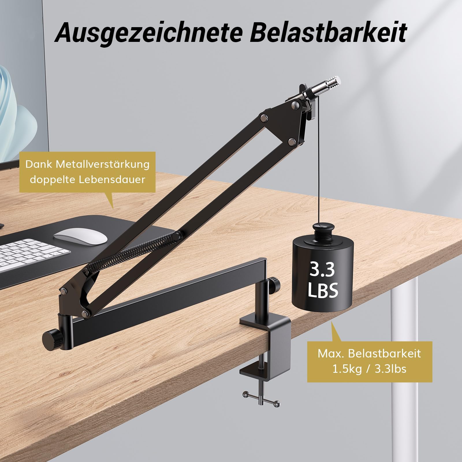 TONOR Mikrofon Arm Niedrig Profil, Low Microphone Boom Arm Auf/Ab voll verstellbar Mikrofonarm Ständer Halterung mit hoher Kompatibilität, für Gaming, podcast, Studio Aufnahme, Home, Schwarz, T20LP 3
