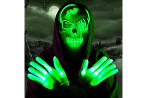 OceanWings Halloween LED Mask with Gloves Light up Costumes Scary Mask for Party Supplies Favor