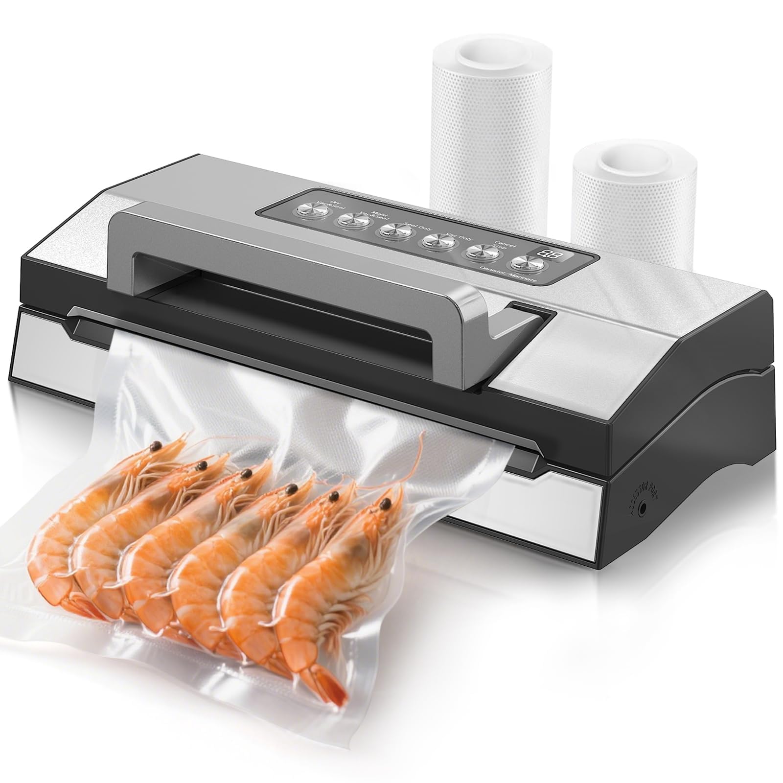 2025 Precision Food Vacuum Sealer Machine, Commercial Full Automatic Food Sealer–Powerful Dual Pump, Built-in Cutter&Bag Storage, Double Heat Seal, Food Preservation Saver, 2 Bag Rolls&Hose, Sous Vide