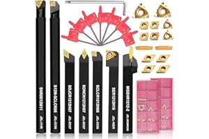 Indexable Lathe Turning Tool 1/2"(12mm) 28PCS Kit Shank, 7Pcs Metal Lathe Tool Holders and 14Pcs Carbide Inserts for Turning 