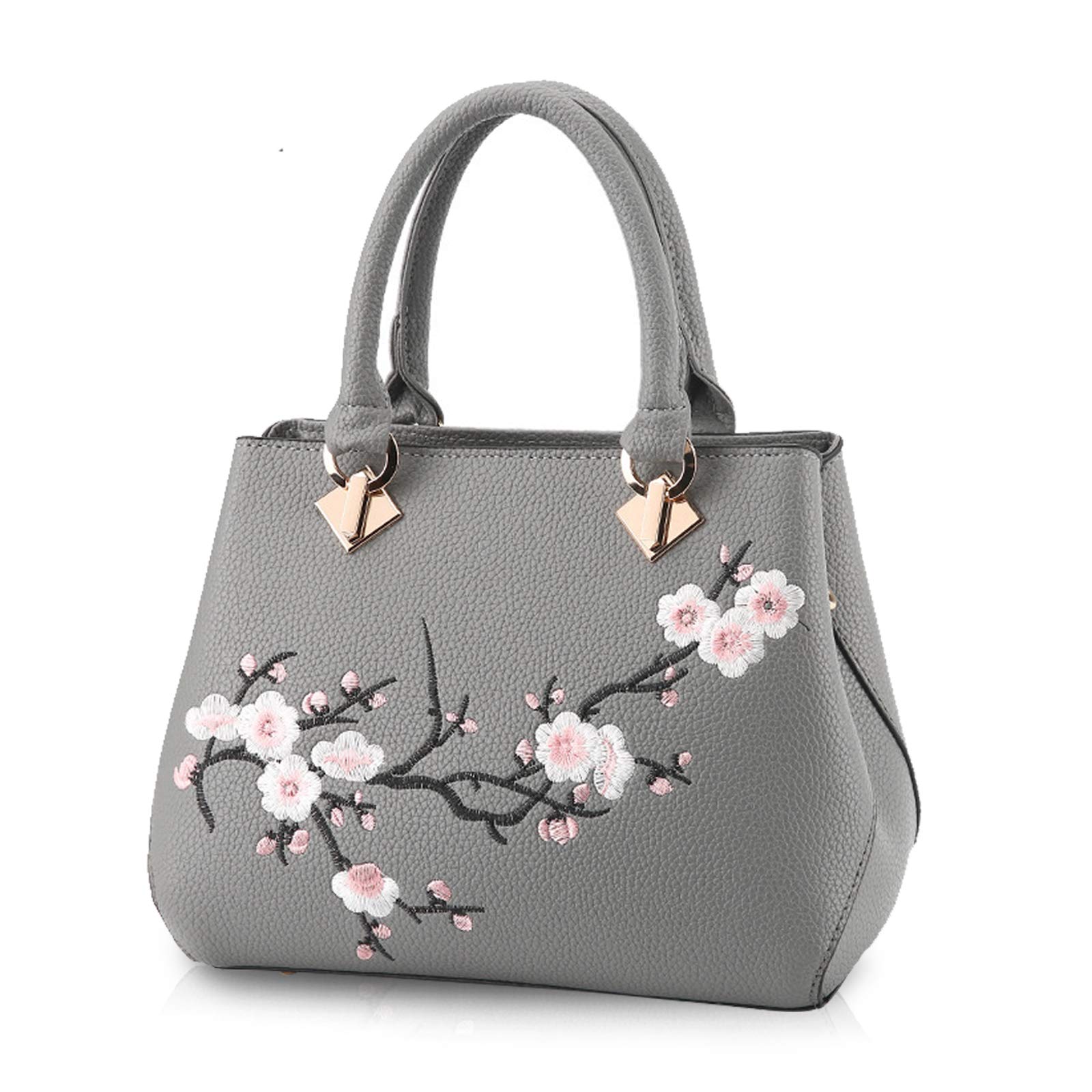 NICOLE&DORIS Woman Floral Pattern Crossbody Soft Tote Commuter PU Leather Handbag, Gray, M