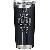 Christian Art Gifts Large Stainless Steel Inspirational Travel Tumbler for Men & Women: Know the Plans Encouraging Bible Verse, Engraved Double Wall Vacuum Insulated, Lid, 24hr Hot/Cold, Black, 18 oz.