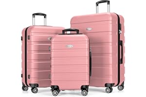 YEMENREN Luggage Sets Hardside Lightweight Suitcase with Spinner Wheels TSA Lock, 3-Piece Set (20/24/28), Pink