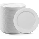 Bestluck 100PCS White Plastic Dinner Plates 10inch, Premium Hard Disposable Plates for Party, Wedding