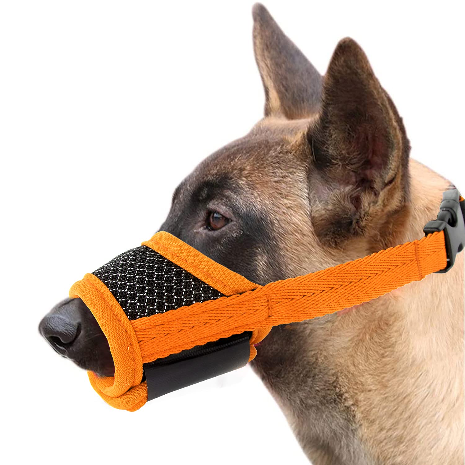 M MUNCASO Soft Dog Muzzle Prevent for Biting Barking and Chewing,with Breathable Mesh Adjustable Loop for Small Medium Dogs Mouth Cover Training(L, Orange)
