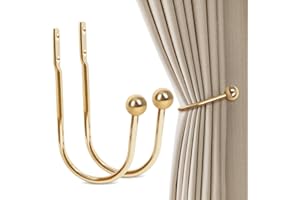 Curtain Tiebacks, Brass Gold Curtain Holdbacks, Wall Mounted Curtain Tieback Hooks Metal Curtain Holders Pullbacks for Drapes
