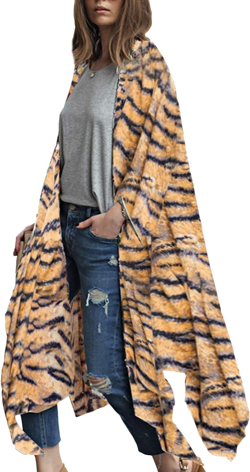 ChainJoy Women’s Chiffon Long Kimono Sheer Loose Cardigan Lightweight Breathable Cover ups