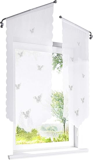 BAILEY JO Scheibengardine Voile Mit Satinband - Moderne Gardinen Für Küche & Balkon