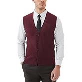 Kallspin Men's Cable Knit Sweater Vest Wool Blend V Neck Button Down Sleeveless Cardigan Vest