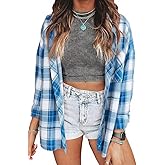 KevaMolly Plaid Flannel Shirts for Women Loose Fit Boyfriend Button Down Shirt Long Sleeve Casual Flannel Blouse Tops
