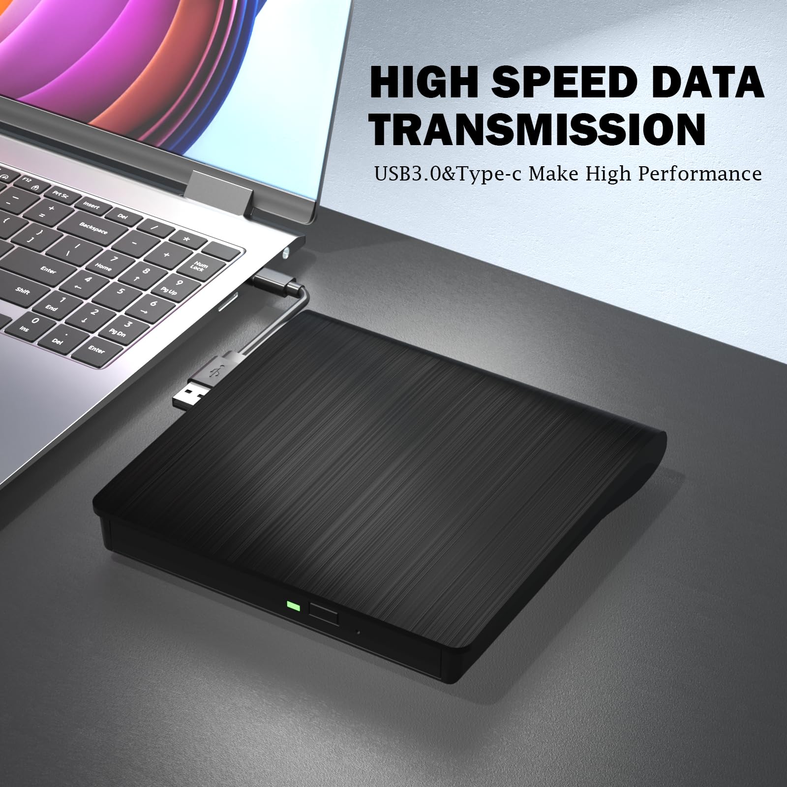 wintale External Blu Ray Drive, Portable 3D Bluray External DVD Drive, Blu Ray Burner with USB 3.0 and Type-C Dual Port, Bluray Drive for PC Windows XP/7/8/10/11 MacOS for Mac
