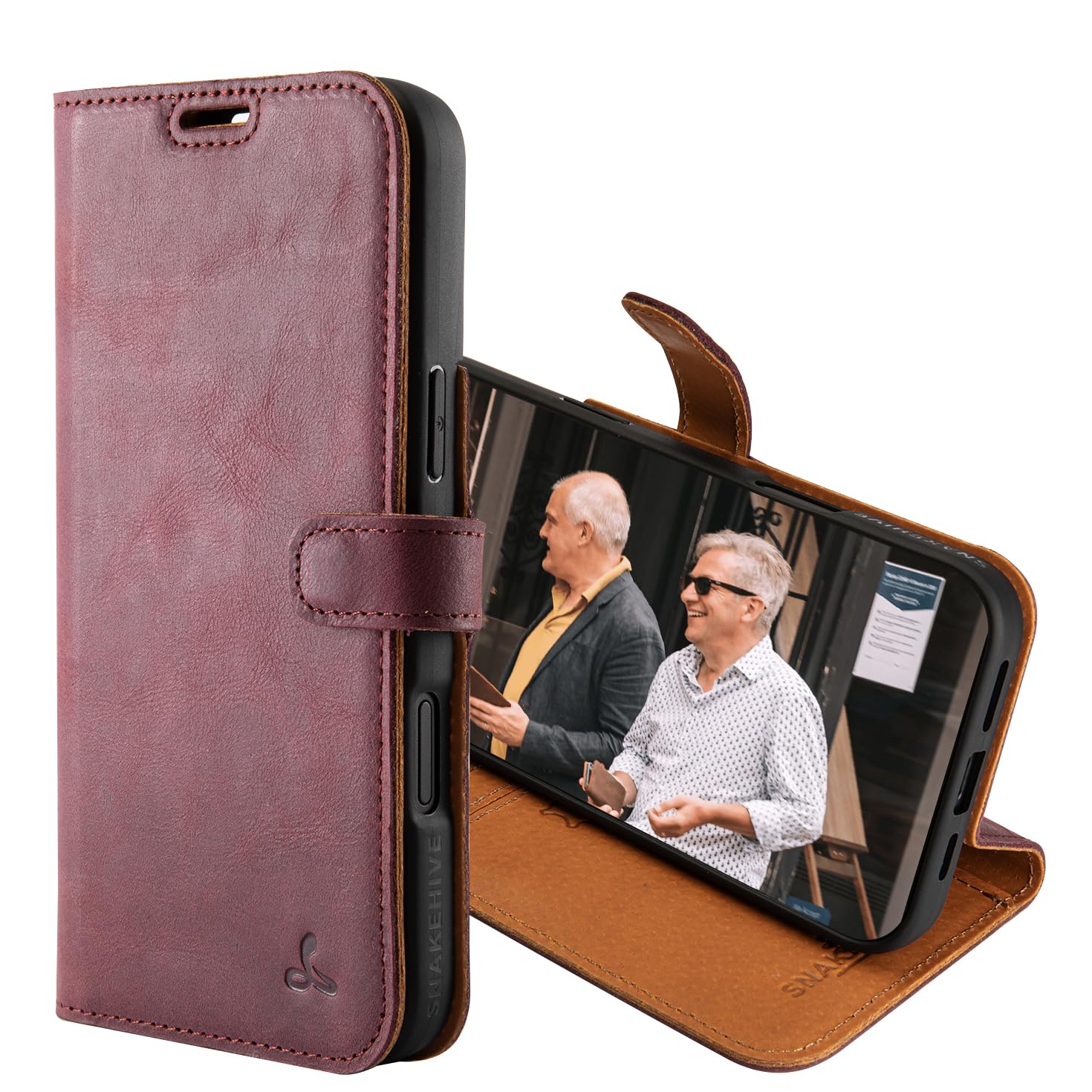 Snakehive Leather Wallet for iPhone 16 Plus - Real Leather Wallet Phone Case with Viewing Stand and Card Holder - Flip Folio Cover with Card Slots (Plum)