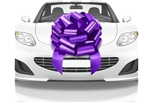 Mata1-USA - Huge Car Bow - Purple, 18 Inch - Big Gift Wrapping Bow for Large Gift Decoration - Giant Size for Indoor & Outdoor Use - 20 Loops & 4 Stickers