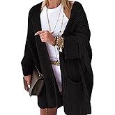 Women's Long Oversized Open Front Cardigan - Plus Size Batwing Sleeve Casual Chunky Knit Sweater for Fall Winter