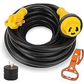PEAKTOW PTR0115 RV Power Extension Cord 30A 25 Feet 125V 10 Gauge L5-30R to TT-30P 3750 Watts with LED Indicator, Grip Handle