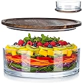 LemonRoad 9.6 Inch Large Salad Bowl with Acacia Wood Lid Glass Thick Salad Trifle Bowl Versatile Mixing and Serving Dish for Dessert Fruit Pasta Ice Cream Cake Baking Dishwasher Safe