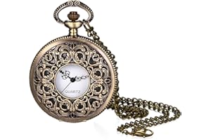 Avaner Women's Quartz Pocket Watches: Half Hunter Bronze Arabic Numeral Pocket Watches with Chain