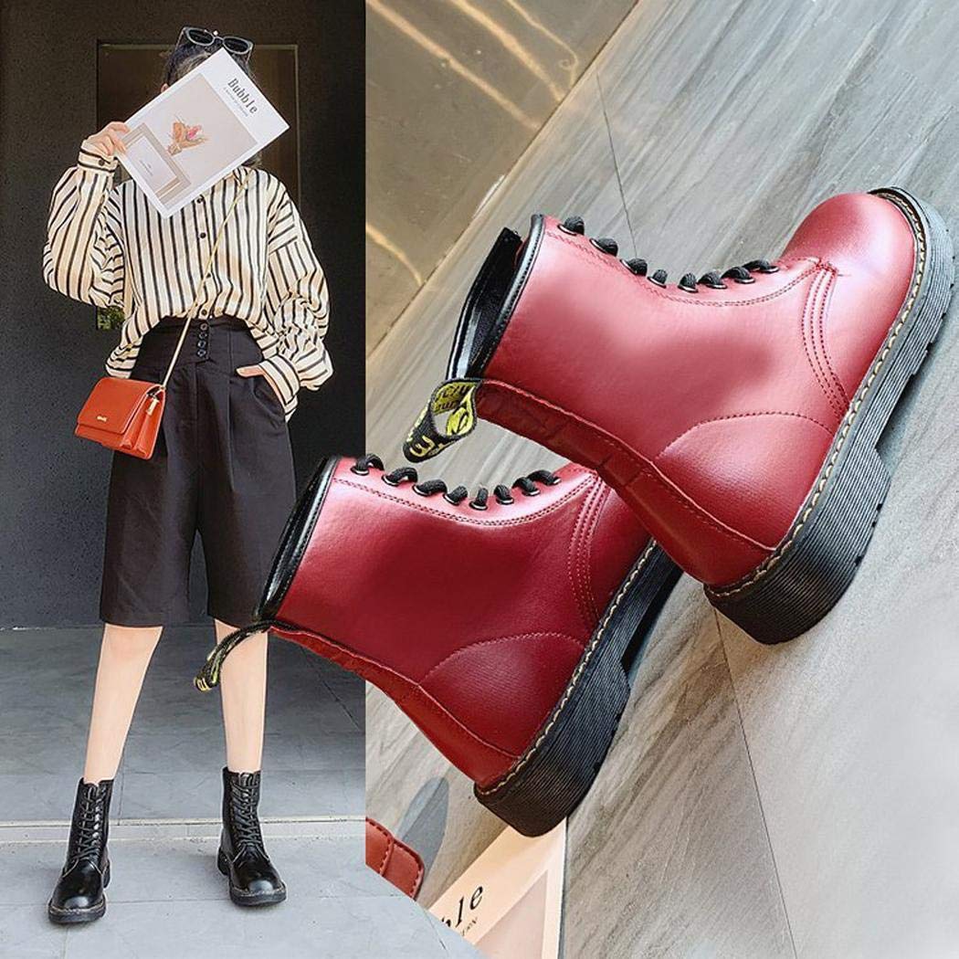 Haonike Botas Altas Martin de Estilo británico Zapatos Planos de Punta Redonda para Mujer Calzado de Invierno Botas