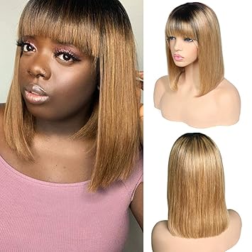 Amazon Com Besfor Brown Bob Wigs With Bangs Brazilian Straight