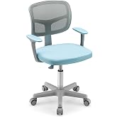 Costzon Kids Desk Chair, Adjustable Children Study Computer Chair with Arms &amp; Wheels, Student Swivel Rolling Task Chair, Ergonomic Kids Office Chair for Boys Girls Age 4-12, Home Bedroom School, Blue