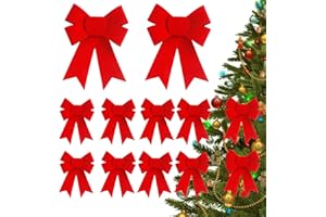 12 PCS 5x8 Inches Christmas Bows - Red Velvet & PVC Christmas Decorations for Xmas Tree, Wreath, Railing, Fences,Indoor Outdo