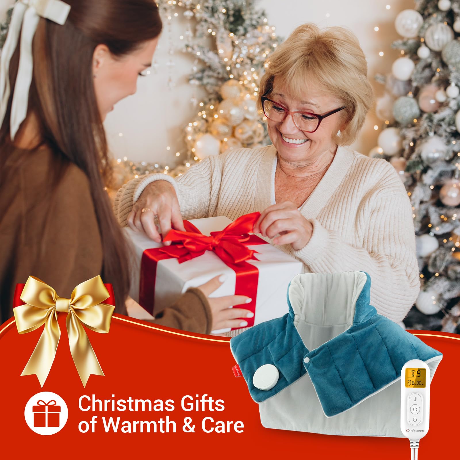 Comfytemp Heating Pad for Neck and Shoulders and Back, 2.6lb Weighted Electric Heat Pad for Pain Relief, Large FSA Eligible Heated Wrap for Women Men Mom Dad, 9 Heat Settings&11 Timer