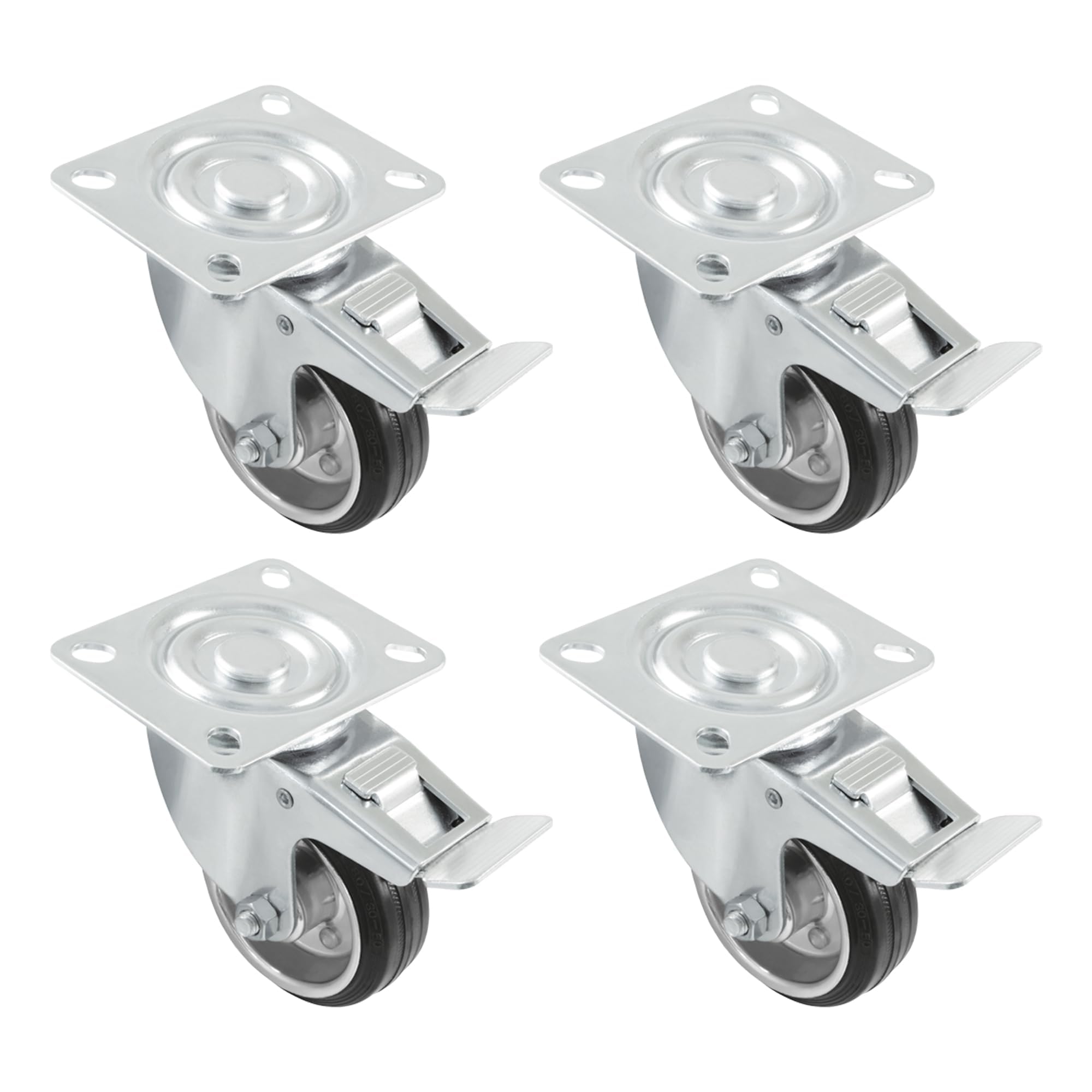 Amig - Pack of 4 Casters With Brake For Furniture - Ø 125 mm - Swivel Casters With Mounting Plate - Maximum Weight 120 kg - For Moving Heavy Furniture - Roller Bearings - Metal Core - Black Rubber