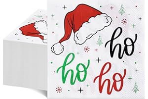 NatNarr 100 Pcs Funny Christmas Napkins, Disposable Christmas HoHoHo Cocktail Napkins Santa Holiday Paper Napkin Xmas Beverage Dessert Napkin for Winter, Holiday Dinner, 5 * 5 Inch