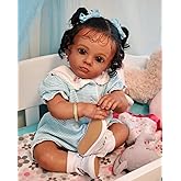 Angelbaby Lifelike Reborn Baby Dolls Black Girl with Hair 24 inch African American Reborn Toddler Babies Doll Look Real Cute Soft Realistic Newborn Silicone Dolls for Girls Gift Toys