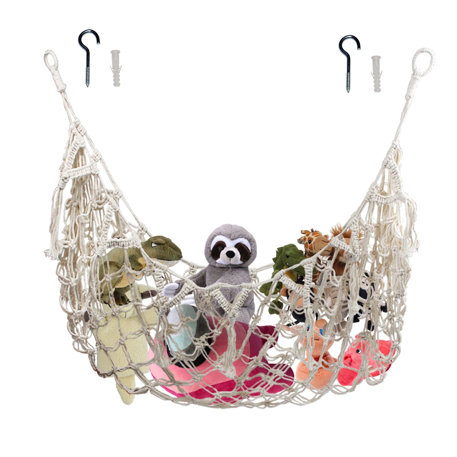 Suerhatcon Storage Net for Children's Room - Cuddly Hammock and Stuffed Organiser Mesh Holder for Plush Toys (Beige, 130 x 100 cm)