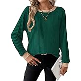 Dokotoo Long Sleeve Shirts for Women Casual Fashion Loose Fit Womens Tops Crewneck Basic Pullover Tunics