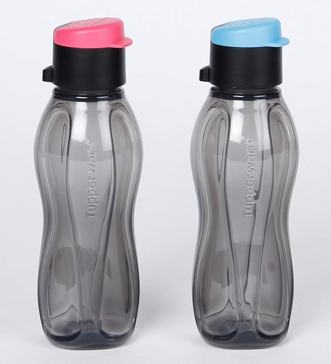 Tupperware Aquasafe Plastic Flip Top Bottle Set, 310ml, Set of 2, Black