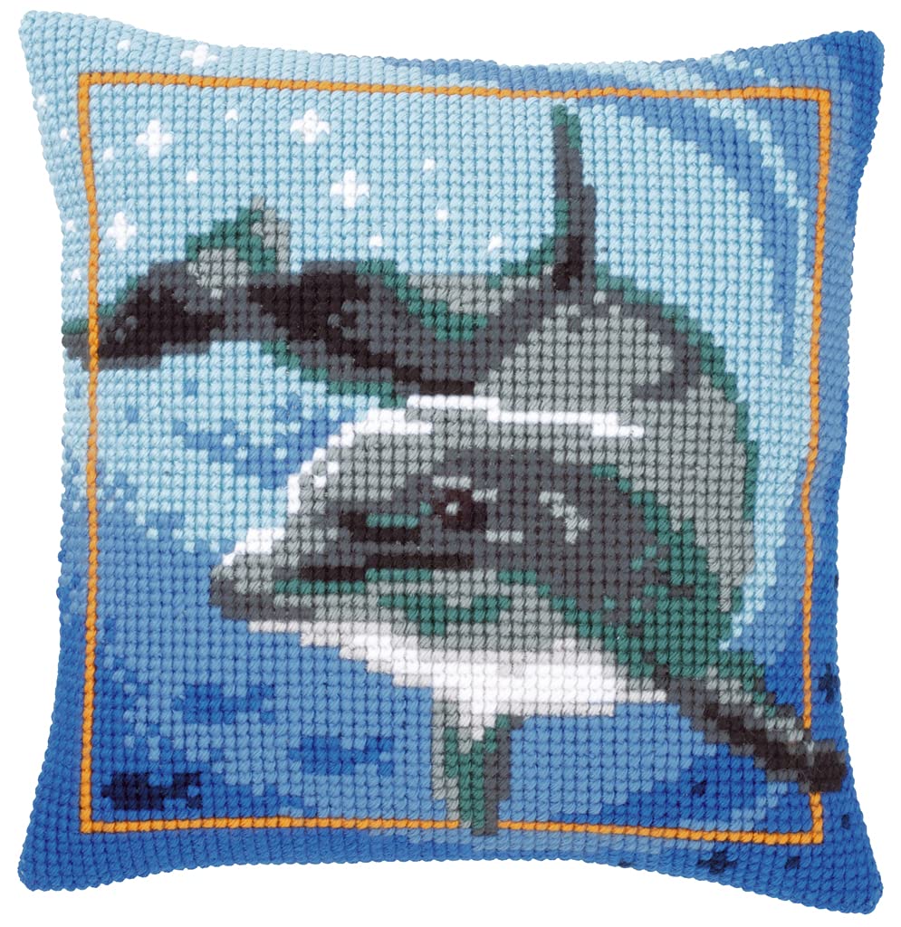 Vervaco Dolphin Cross Stitch Cushion, Multi-Colour
