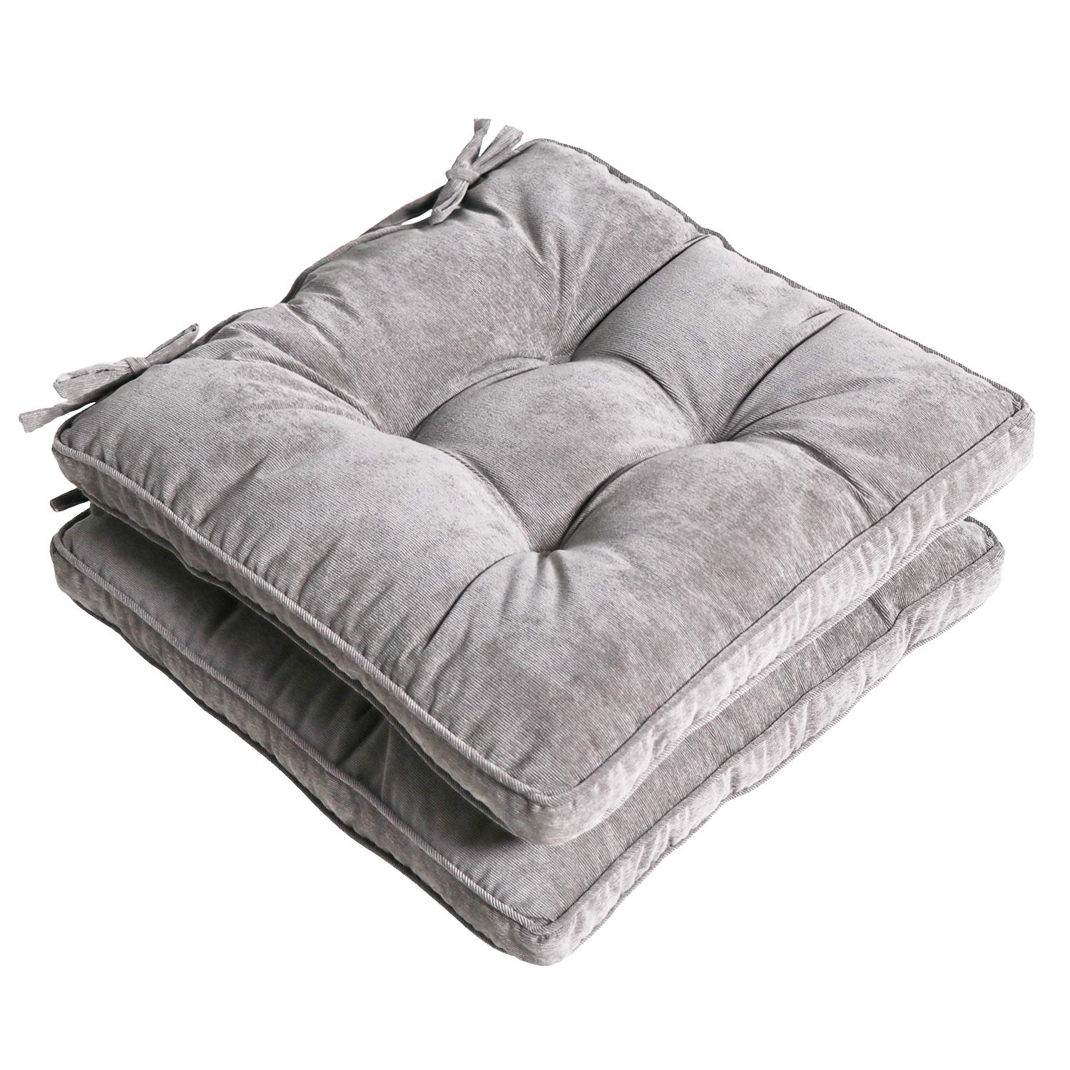 Tiita Square Chair Pad, Tufted Square Seat Cushion with Ties, Thick Outdoor/Indoor Floor Pillow, 18 Inch Set of 2, Grey