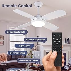 Asyko 42" Ceiling Fans with Lights, White Modern