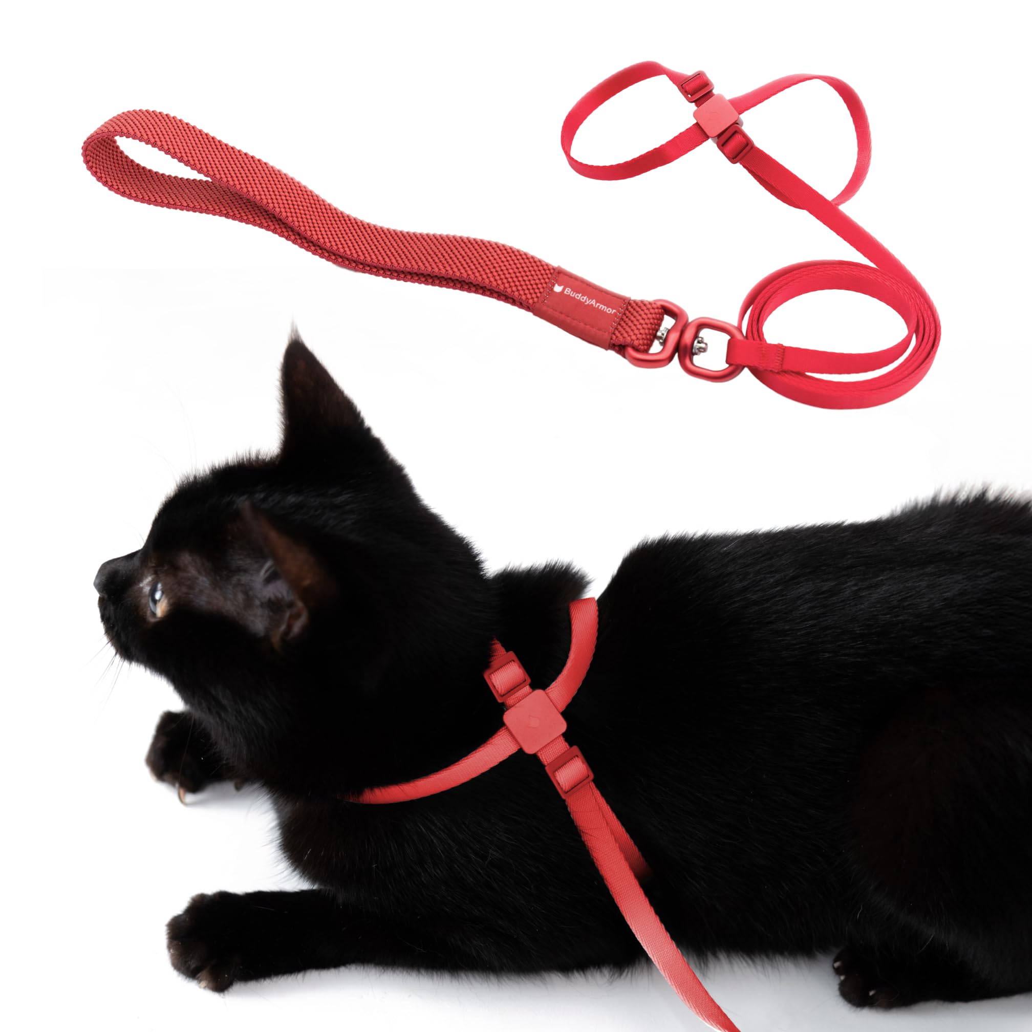 BuddyArmor Escape Proof Cat Harness and Leash 2-in-1, Anti-Choke Soft Adjustable Lightweight Cat Walking Lead - Undetachable Leash Harness Anti-Escape for Kitten Small Large Cats (Vivid Red) — image 1