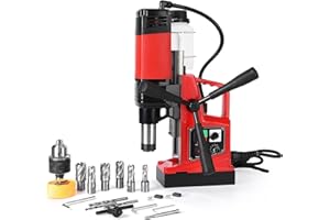 GARVEE Magnetic Drill Press, 1400W 810RPM Portable Mag Drill Press, 10-Speed Core Drilling Machine for Metal Working,10Pcs Dr